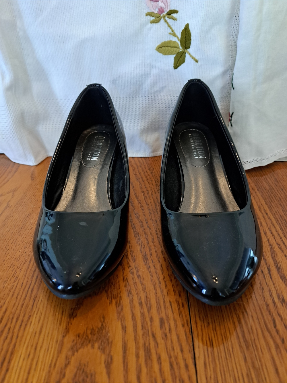 Black Patent Leather Pointed-Toe Wedges